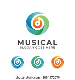 gradient color music note symbol , musical, music festival, event, tour and music band logo design