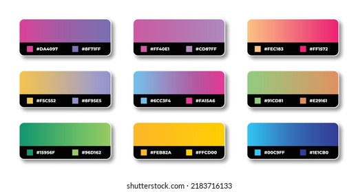 Gradient color palette Catalog with color codes in RGB HEX