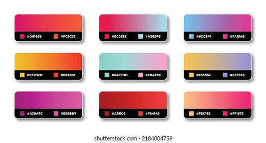 Farbpalette mit Farbcodes in RGB HEX, Farbkatalog, Rot, Gelb, rosa Farbverlauf-Farben