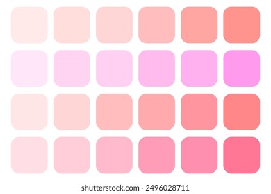 Gradient color palette. Shades of pink. Soft pastel tones. Vector swatches.