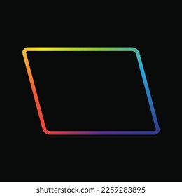 Icono de paralelograma de color degradado. Línea delgada paralelogramo de color arcoiris. Ilustración vectorial aislada sobre fondo negro. Para web, papel, afiche, diseño