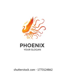 gradient color phoenix abstract logo flying bird
