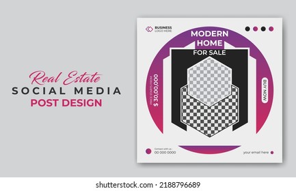 Gradient color Real estate home for sale modern social media promotion template design