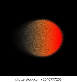 Gradient color round stipple shape background. Abstract orange red blur circle with graduation. Neon colored rounded icon. Colorful geometric graphic vector illustration isolated on black.
