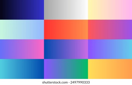 Gradient Color Scheme tiene doce hermosos colores, una muestra de color, muestras de catálogo y una paleta de colores multicolor de moda. Ilustración vectorial