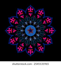 Gradient color star shape mandala vector art and illustration