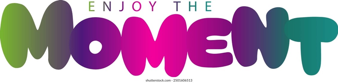 gradient color text, ENJOY brush calligraphy banner, vector illustration with black hand drawn lettering phrase Enjoy every moment