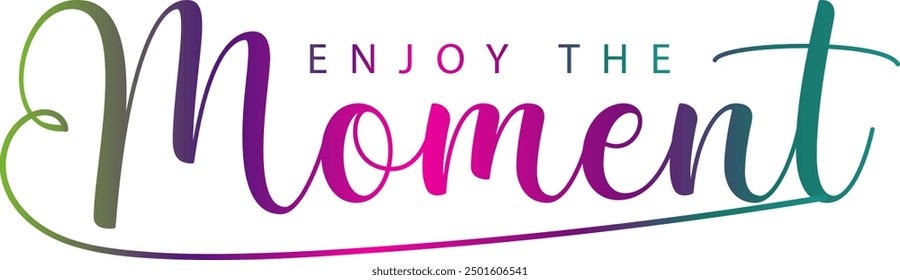 gradient color text, ENJOY brush calligraphy banner, vector illustration with black hand drawn lettering phrase Enjoy every moment