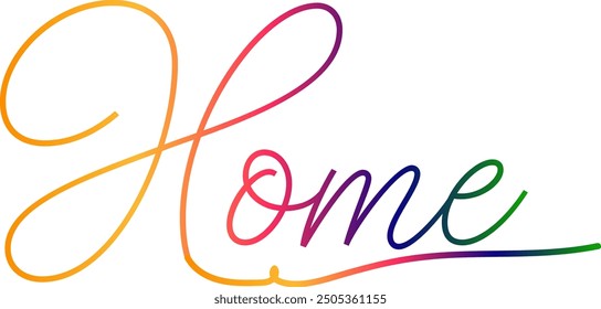 Gradient color text, HOME text. Vector welcome home word. Typography cozy design for print to poster, banner, welcome doormat, card for your sweet home. Calligraphic quote Vector illustration