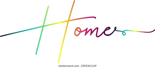 Gradient color text, HOME text. Vector welcome home word. Typography cozy design for print to poster, banner, welcome doormat, card for your sweet home. Calligraphic quote Vector illustration