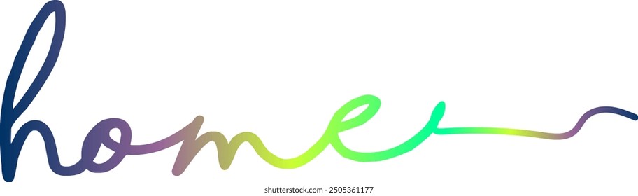 Gradient color text, HOME text. Vector welcome home word. Typography cozy design for print to poster, banner, welcome doormat, card for your sweet home. Calligraphic quote Vector illustration