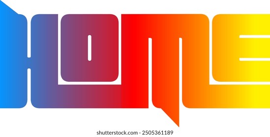 Gradient color text, HOME text. Vector welcome home word. Typography cozy design for print to poster, banner, welcome doormat, card for your sweet home. Calligraphic quote Vector illustration