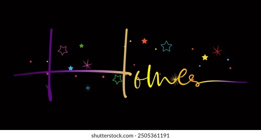Texto de color degradado, texto HOME. Vector palabra de bienvenida. Diseño acogedor de la tipografía para imprimir al cartel, Anuncio, felpudo de bienvenida, tarjeta para su hogar dulce. Ilustración vectorial de cita caligráfica