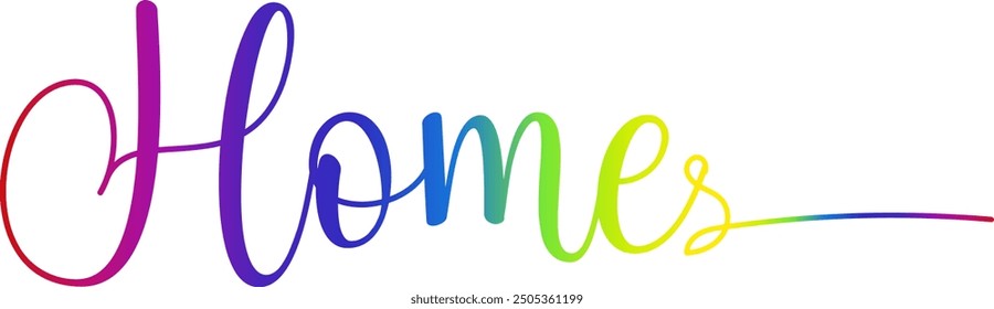 Gradient color text, HOME text. Vector welcome home word. Typography cozy design for print to poster, banner, welcome doormat, card for your sweet home. Calligraphic quote Vector illustration
