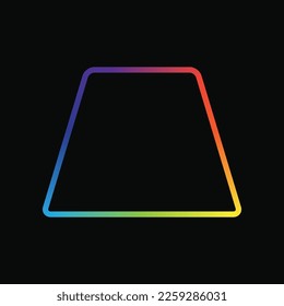 Gradient color trapezoid stroke shape icon. Rainbow colored thin trapezoid line. Isolated vector illustration on black background. For web, paper, poster, design