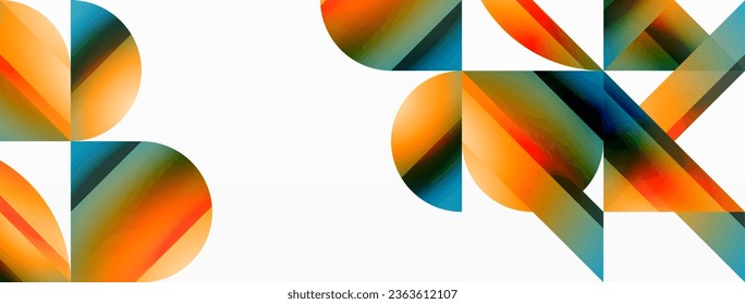 Gradient color triangles and circles on white. Dynamic blend creating captivating visual impact. Geometric background for digital designs, presentations, website banners, social media posts