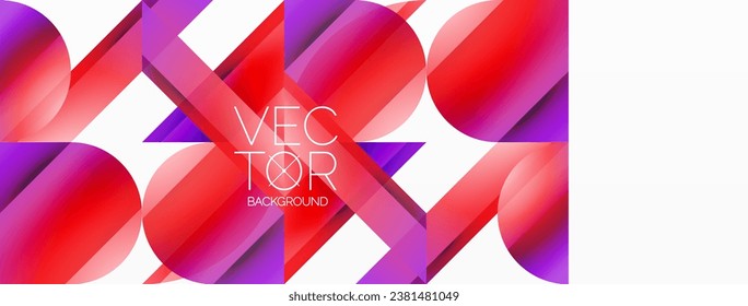 Gradient color triangles and circles on white. Dynamic blend creating captivating visual impact. Geometric background for digital designs, presentations, website banners, social media posts