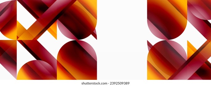 Gradient color triangles and circles on white. Dynamic blend creating captivating visual impact. Geometric background for digital designs, presentations, website banners, social media posts