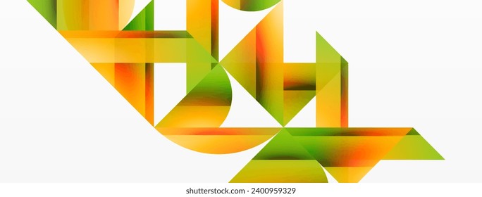 Gradient color triangles and circles on white. Dynamic blend creating captivating visual impact. Geometric background for digital designs, presentations, website banners, social media posts