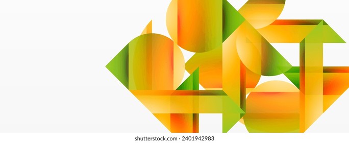 Gradient color triangles and circles on white. Dynamic blend creating captivating visual impact. Geometric background for digital designs, presentations, website banners, social media posts