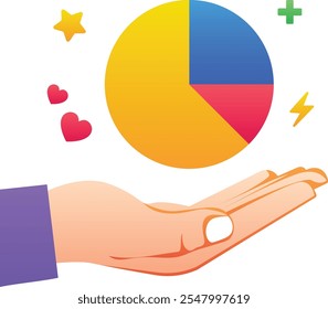 Gradient color vector illustration for Hand holding pie chart