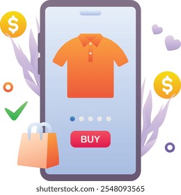 Ilustración vectorial de color degradado para compras en línea en el móvil
