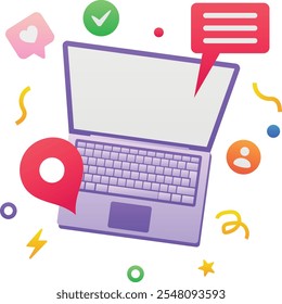 Ilustração do vetor de cor do gradiente para o bate-papo de mídia social on-line no laptop