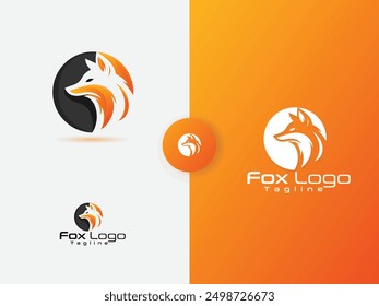 Gradient color wolf head logo. Modern fox logo design. Fox head colorful logo design with a circle shape. Creative wolf illustration