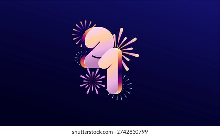 Gradient Colored 3D numbering anniversary 21th, 21th Happy Anniversary with colourful gradient, celebrating and greeting design banner.