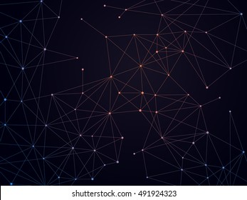 Gradient colored abstract background, many dots connected with lines