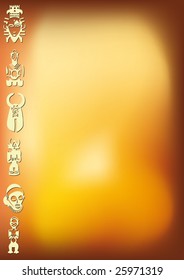 gradient colored background with shadowed african masks and figures on the left side