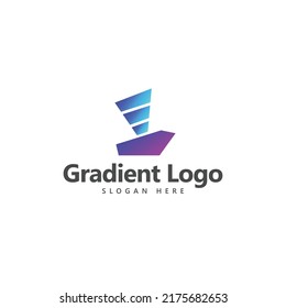 Gradient colored boat with its sail. Logo for company, corporation, business, industry, and event.