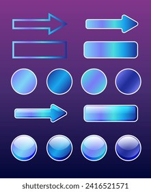 Gradient colored call to action buttoms, arrows, frames, cta empty buttons collection, ui ux
