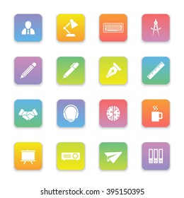 gradient colored flat business and office icon set on rounded rectangle for web design, user interface (UI), infographic and mobile application (apps)
