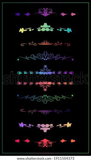 Gradient colored floral dividers.\
Modern style and fashionable solutions. Lines and decorations. Set\
of vector frames from gradient. The file can be edited\
easily.