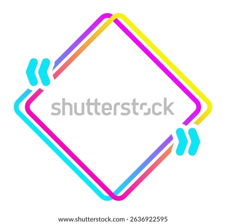 Gradient colored quote frame with double outline forming a rhombus shape with rounded corners and quotation marks at the corners, isolated vector illustration on white background