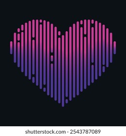 Gradient colored sound wave heart icon on black background. Music equalizer. Vector illustration