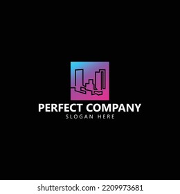 Gradient Colored Square Vector Logo With Abstract Line Art. Suitable For Building, Contractor, Construction, Real Estate, Office, And Company.