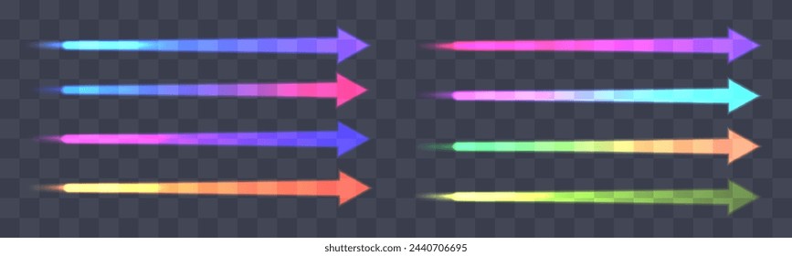Gradient colorful arrows set on dark transparent background. Vector elements illustration