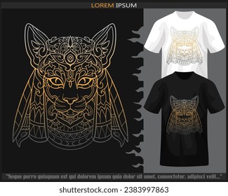 Gradient Colorful Bastet head mandala arts isolated on black and white t shirt.