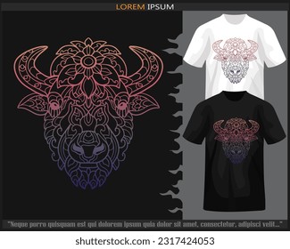 Gradient Colorful bison head mandala arts isolated on black and white t shirt.