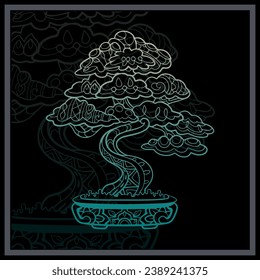 Gradient Colorful Bonsai tree mandala arts isolated on black background.