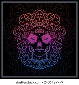 Gradient Colorful Calavera girl head mandala arts.