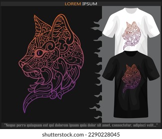 gradient Colorful cat head mandala arts illustration isolated on black and white t shirt.