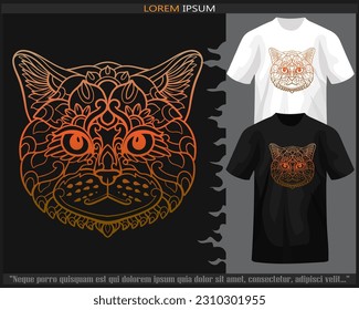 Gradient Colorful cat head mandala arts isolated on black and white t shirt.