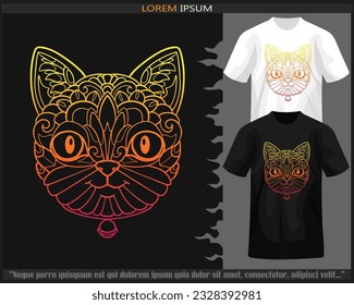 Gradient Colorful of cat mandala arts isolated on black and white t shirt.