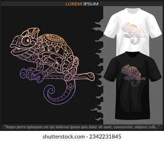 Gradient Colorful Chameleon mandala arts isolated on black and white t shirt.