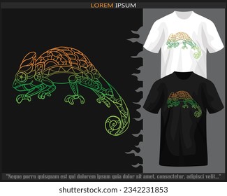 Gradient Colorful Chameleon mandala arts isolated on black and white t shirt.
