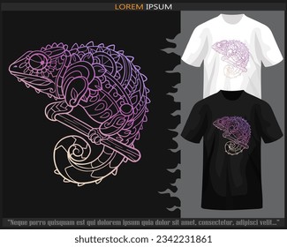 Gradient Colorful Chameleon mandala arts isolated on black and white t shirt.