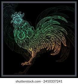 Gradient Colorful chicken rooster mandala arts.